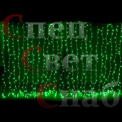 Уличный световой занавес "Дождь" зеленый