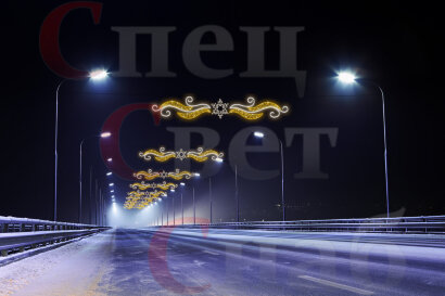 Новогоднее украшение для улицы. Светодиодная перетяжка Небесный узор со снежинкой Тепло-белая