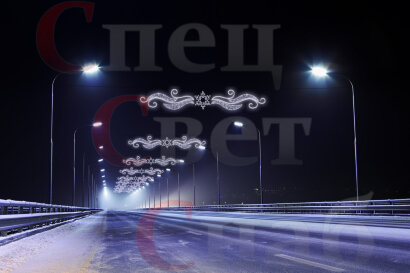 Новогодние украшения для улицы. Светодиодная перетяжка Небесный узор со снежинкой Белая