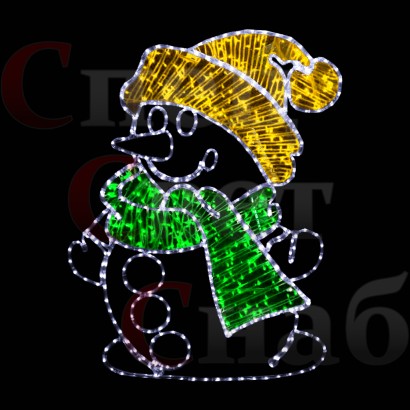 Светодиодное панно"Снеговик" маленький теплобелый/зеленый/белый