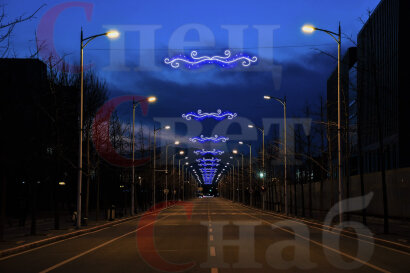 Новогоднее украшение для улицы. Световая перетяжка Небесный узор Синий 400*85 см