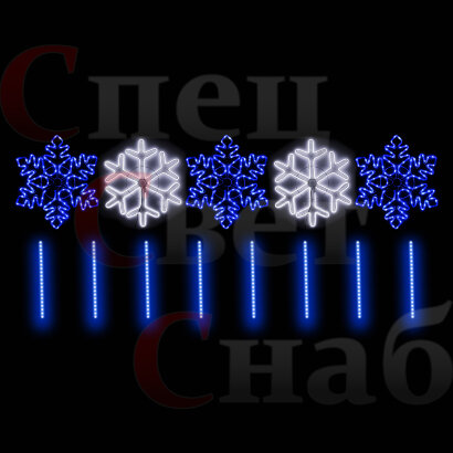 Уличная световая перетяжка Снежинки Синяя/Белая. 3,2*0,65 м